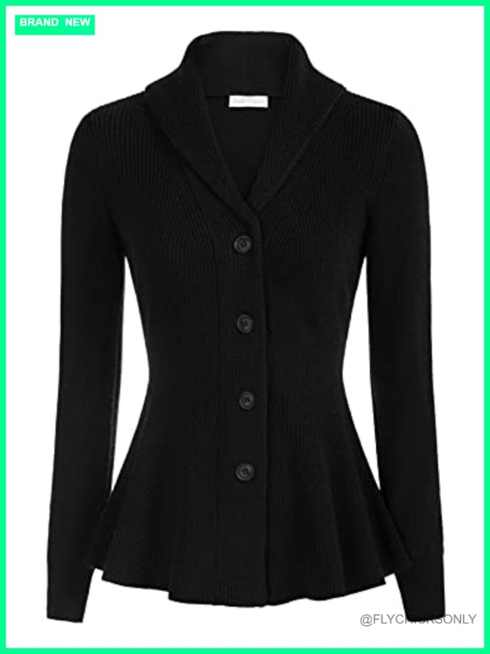 Vintage Shawl Lapel Cardigan Sweater with Peplum Hem - Women's